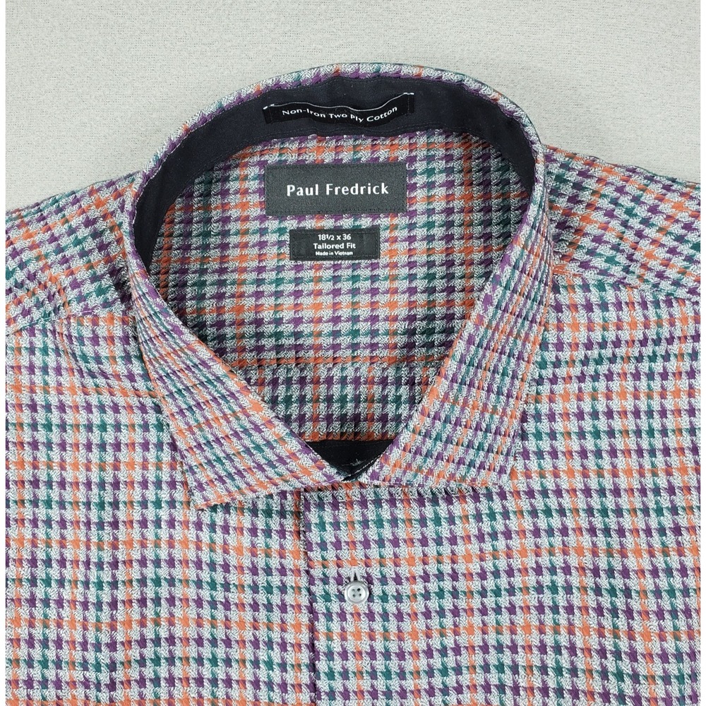 Paul Fredrick Mens Dress Shirt 18 1/2 x 36 Non Iron 2 Ply Cotton Houndstooth
